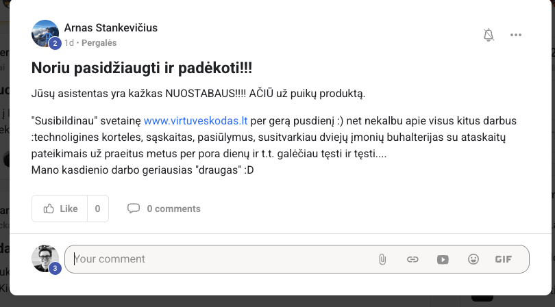 Arnas Stankevičius atsiliepimas Skool bendruomenėje